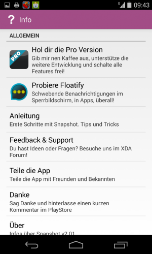 Über die Infoseite der App kannst du die Proversion erwerben, sowie weitere Apps der Entwickler kennenlernen.