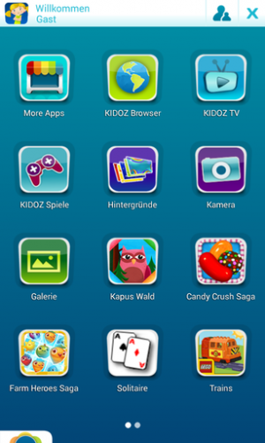 Deine eigenen in Kidoz integrierten Spiele-Apps sowie vorinstallierte Widgets. Dein Kind klickt drauf und kann ohne Gefahr spielen.