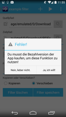 Die Gratisversion erlaubt nur eine einzige Filterregel, die Bezahlversion kostet 1 Euro.