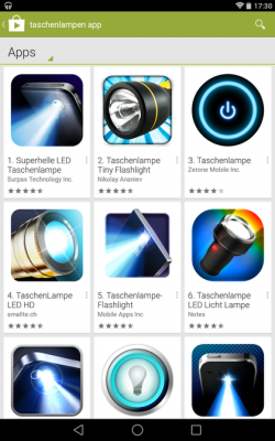 Diese Suche kannst du dir ab Android 5.0 ersparen: Die Taschenlampe ist von Haus aus mit an Bord.