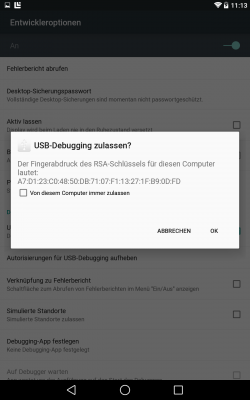 Beim ersten Kontakt über ADB musst du den Rechner fürs USB-Debugging freigeben. 