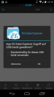 Auf Androiden mit USB-OTG-Support funktioniert der Stick mit jedem Dateimanager, nicht nur mit dem ES Datei Explorer.