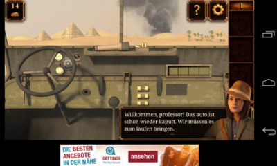 Hier beginnt dein Abenteuer in der Wüste. Suche den Ersatzschlüssel vom Jeep.