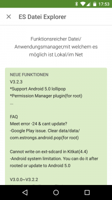 Die neueste Version des ES Datei Explorers hat die neue API bereits implementiert.