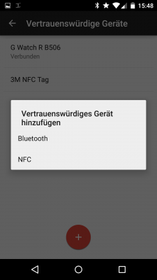 Der Dialog könnte noch etwas optisches Make-Up vertragen, aber auch so wird klar, dass NFC und Bluetooth zur Auswahl stehen.