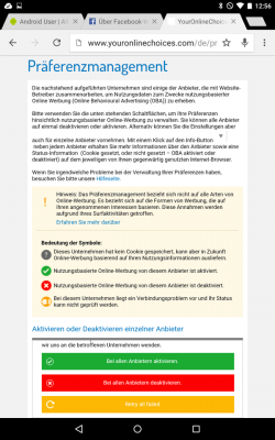Facebook hält sich an die Vorgaben, die der Nutzer unter youronlinechoices.com trifft.