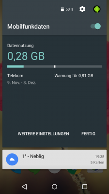 Anschließend erscheint diese Übersicht zum Datenverbrauch mit dem Schalter oben rechts.