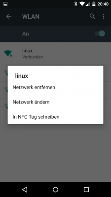 Hälst du den Finger auf einem WLAN-Eintrag gedrückt, erscheint dieses Menü.
