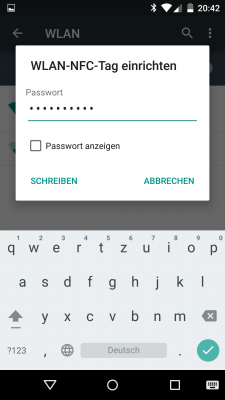 Das WiFi-Passwort muss stimmen, sonst schreibt Lollipop keine Infos auf das NFC-Tag.
