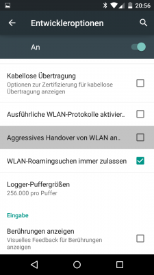 Klappt beim Verlassen der Haustür der Wechsel zum Mobilfunknetz nicht wie gewünscht, dann könnte diese Checkbox in den Entwickleroptionen von Nutzen sein.