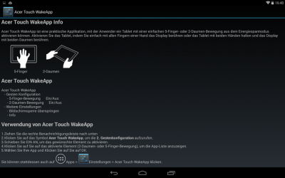 Mal was Neues: Anstelle von Doubletap hälst du bei Acer die Hand aufs Tablet oder beide Daumen.