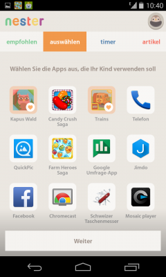 Im Eltern-Modus wählst du deine Apps aus, welche dein Kind benutzen darf.