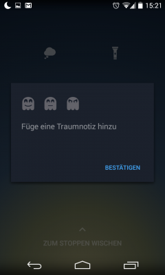 Wachst du nachts auf und hast wild geträumt, so füge mit einem Klick auf die kleine Wolke eine Traumnotiz hinzu.