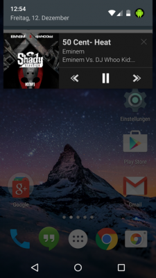 Der neue Audioplayer bettet sich nahtlos ins Android-5-System ein.