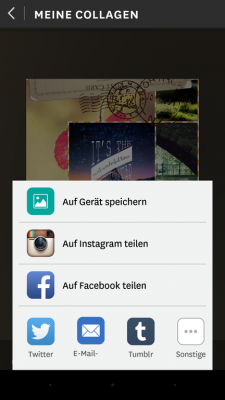 Das fertige Bild speicherst du lokal auf dem Handy/Tablet oder teilst es über die vielen Möglichkeiten von Android.