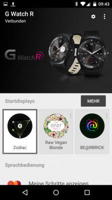 Die neue Android-Wear-App unterstützt den Wechsel des Watchfaces per Fingertip.