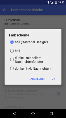 Vier Farbeschema stehen zur Auswahl. Die Hauptfarbe für jedes Konto lässt sich unabhängig davon festlegen.