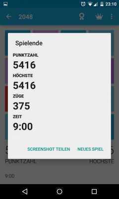 Am Ende des Spiels bekommst du den Punktestand und die Zeit angezeigt.