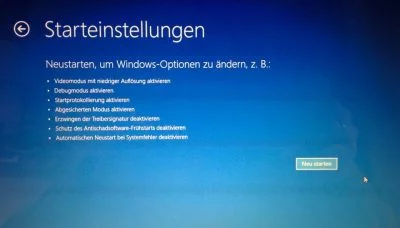 Hier auf Neu starten klicken, um Windows 8.1 im speziellen Startmodus zu rebooten.
