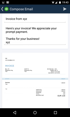 Per Klick auf das E-Mail-Symbol versendest du die Rechnung.