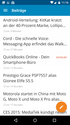Die einzelnen Beiträge sind übersichtlich gelistet und du kannst schnell einen neuen Post verfassen.
