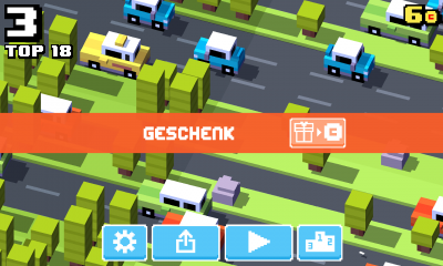 Du bekommst von Crossy Road Coins geschenkt oder gewinnst einen Neue Figur.