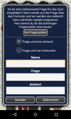 Solltest du Fragen für das Quiz haben, sendest du diese direkt an die Entwickler.