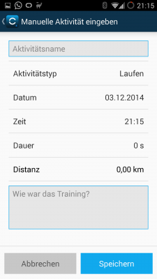 Die Garmin App erlaubt es auch, Aktivitäten manuell hinzuzufügen.