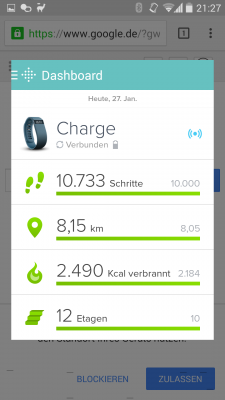 Die Fitbit-App legt sich über eine andere App. Das nennt sich Hover PopUp.