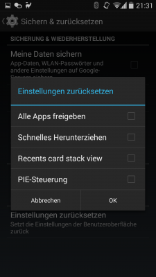 Um getätigte Einstellungen wieder zu korrigieren, lassen sich diese zurücksetzen.