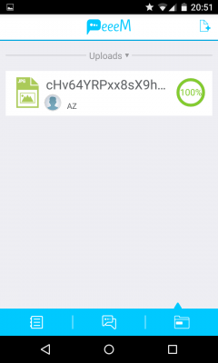 Über die Menüleiste rufst du deine Kontakte, Chats und deine versendeten Dateien auf.