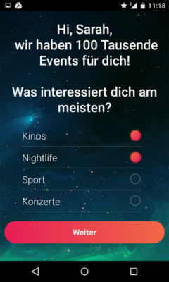 Vyda sucht Events nach Angabe deiner Interessen heraus. 