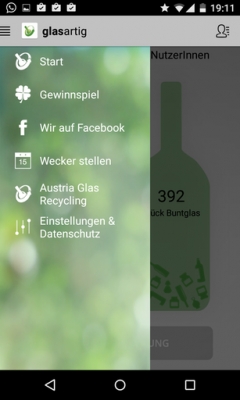 Im Menü findest du auch noch eine Kalenderfunktion, um den Gang zum Glascontainer nicht zu vergessen.
