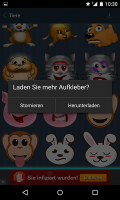 Die App fragt sofort, ob ein Download weiterer Sticker gewünscht wird. 