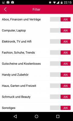 Mithilfe des Filters wählst du deine Deals aus.