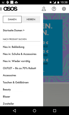 Alle Produkte sind im App-Menü in Kategorien gegliedert.