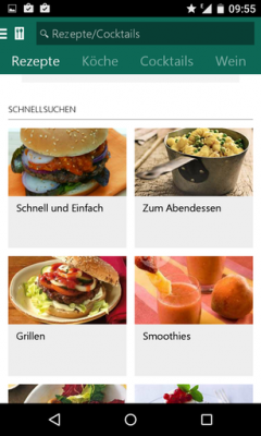 Unter Schnellsuche sind Rezepte der App passend zu den Themen hinterlegt. 