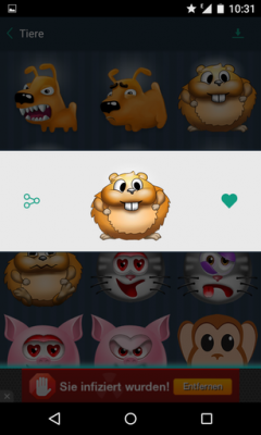 Nach dem du einen Sticker ausgewählt hast, versendest du diesen an deine Kontakte oder fügst ihn deinen Favoriten hinzufügen. 