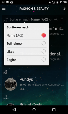 Über die Filter wählst du aus, wie deine Events angezeigt werden sollen. 