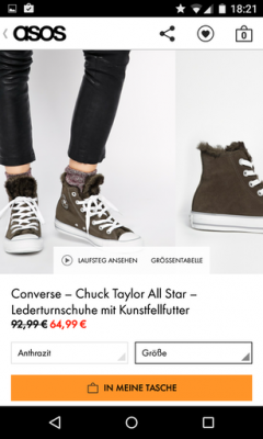 Du wählst die Farbe und Größe aus und fügst das Produkt deinem Einkaufskorb hinzu.
