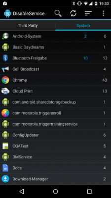 Der Tab System zeigt die vorinstallierten System-Apps an. 