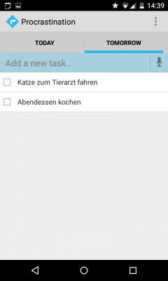 Aufgaben, welche am aktuellen Tag noch nicht erledigt wurden, verschieben sich automatisch auf die morgige Liste.