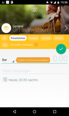 Mit einem Klick auf das Häkchen bestätigst du deine Ausgaben.