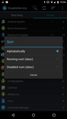 Die Apps können nach Alphabeth oder auf- und absteigenden Prozessen sortiert werden. 