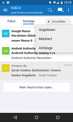 Mit einem Klick auf den Button Schnellfilter wählst du deine E-Mails gezielt aus.