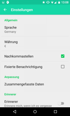 In den Einstellungen synchronisierst du dich mit anderen Geräten und wählst Sprache und Währung aus.