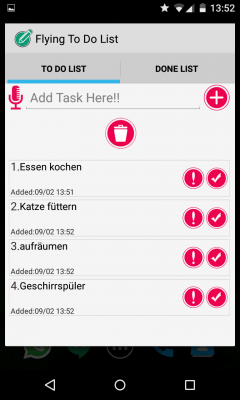 Du gibst deine Aufgaben an und fügst sie mit einem Klick auf den Plus-Button zur Liste hinzu.