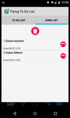 Erledigte Aufgaben erscheinen in der Done-Liste. 