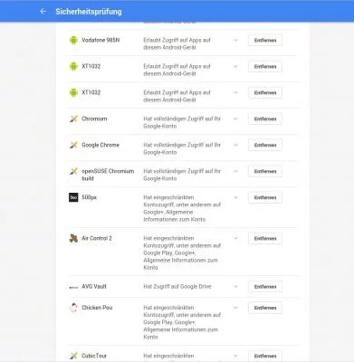 Je nach Nutzungsverhalten kann die Liste der Apps mit Kontoinformationen ganz schön lang werden...