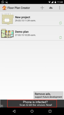 Auf der Startseite findest du das Demo-Projekt der App sowie deine bereits angelegten Projekte.